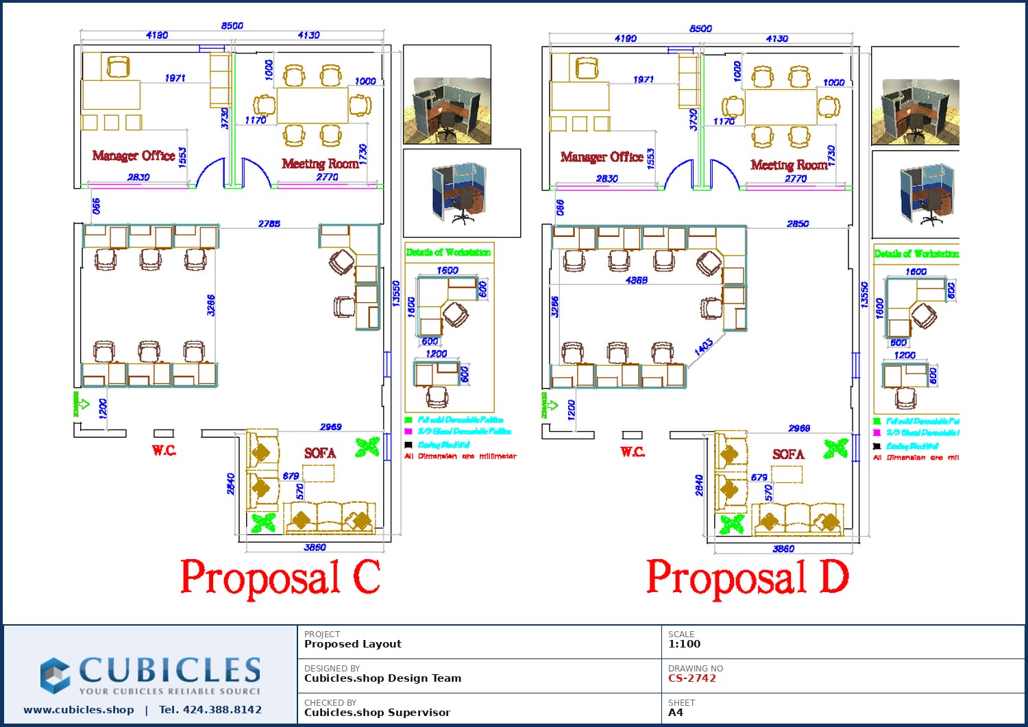 Cubicles-CS-2742 Professional office cubicle layout floor plan CS-2742 by Cubicles.shop