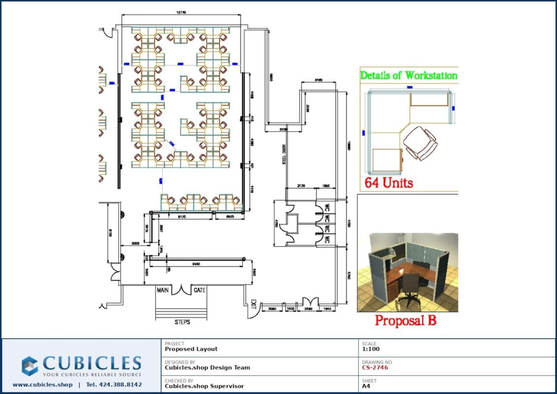 Professional office cubicle layout floor plan CS-2746 by Cubicles.shop