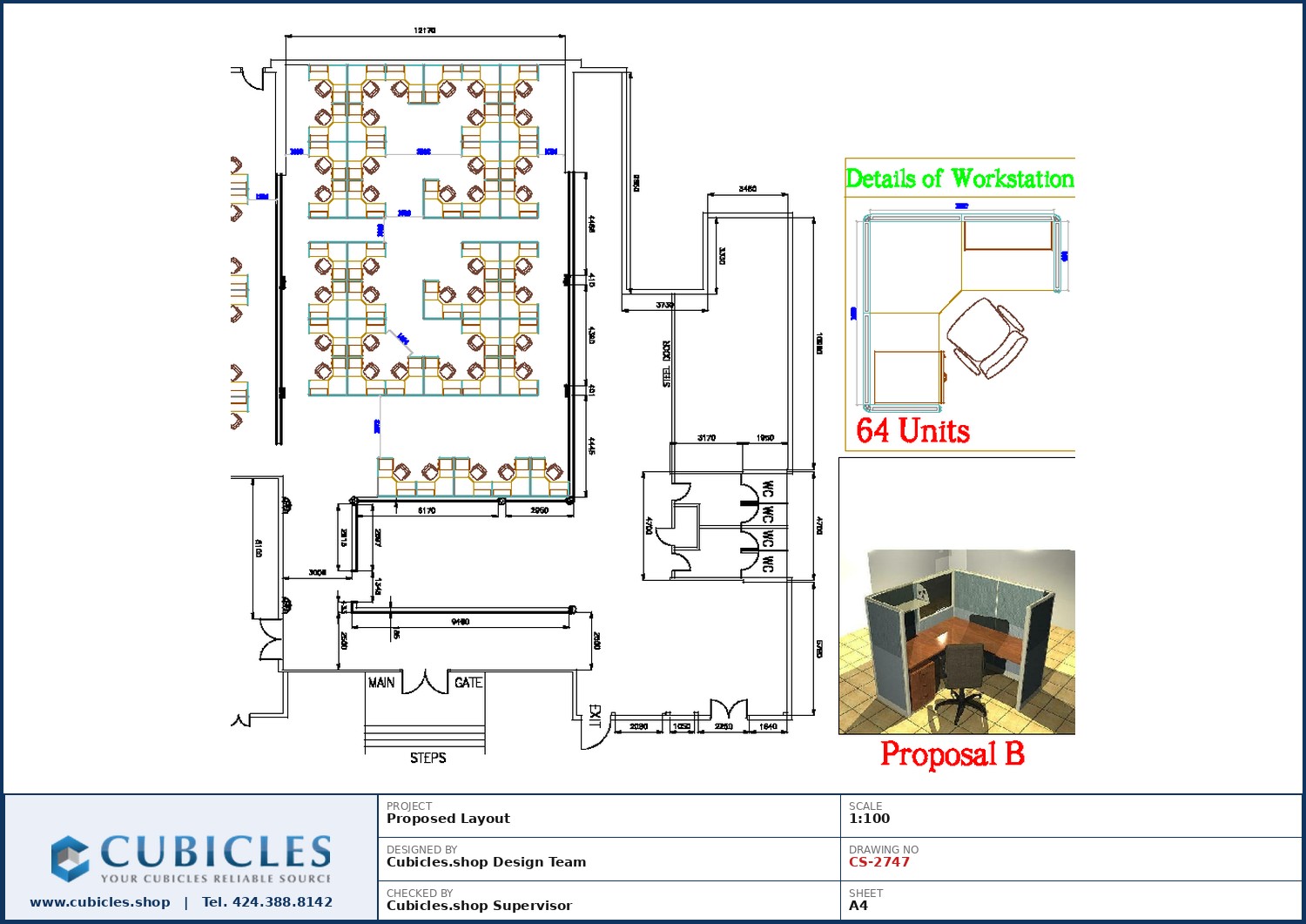 Cubicles-CS-2747 Professional office cubicle layout floor plan CS-2747 by Cubicles.shop
