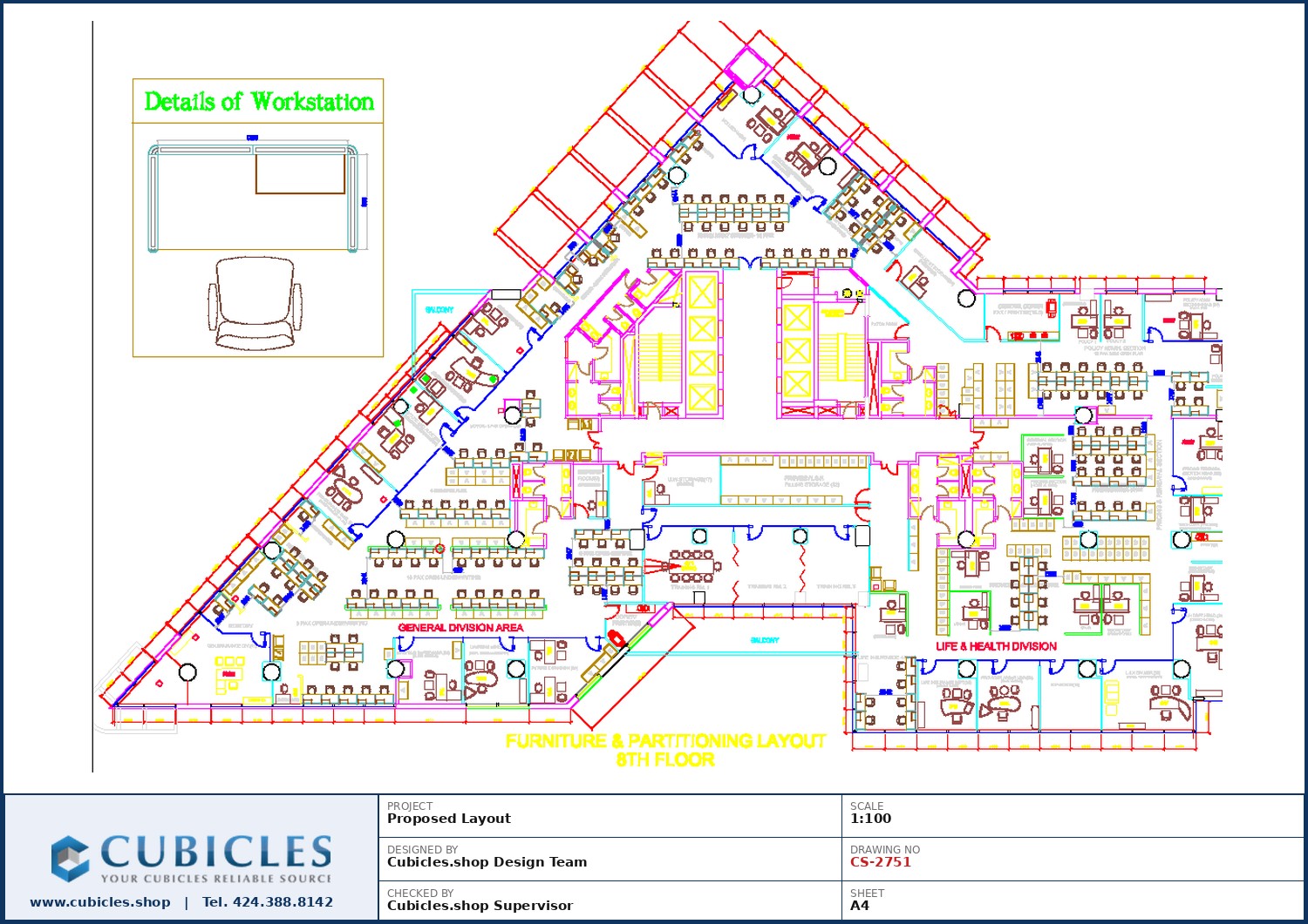 Cubicles-CS-2751 Professional office cubicle layout floor plan CS-2751 by Cubicles.shop