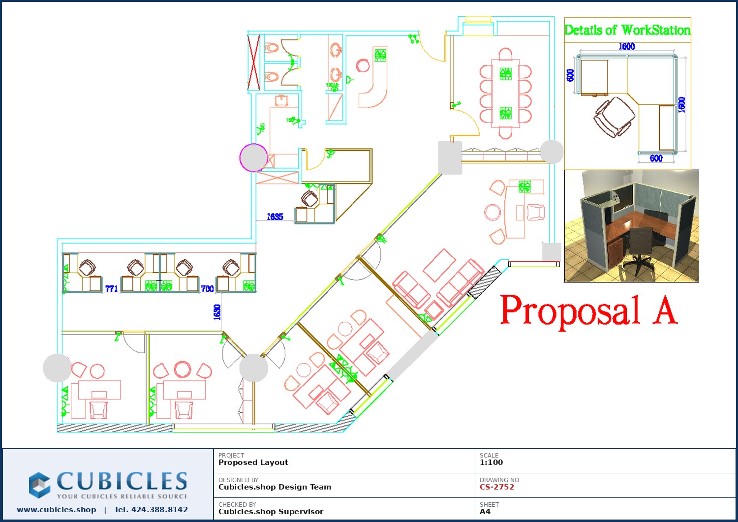 Cubicles-CS-2752 Professional office cubicle layout floor plan CS-2752 by Cubicles.shop