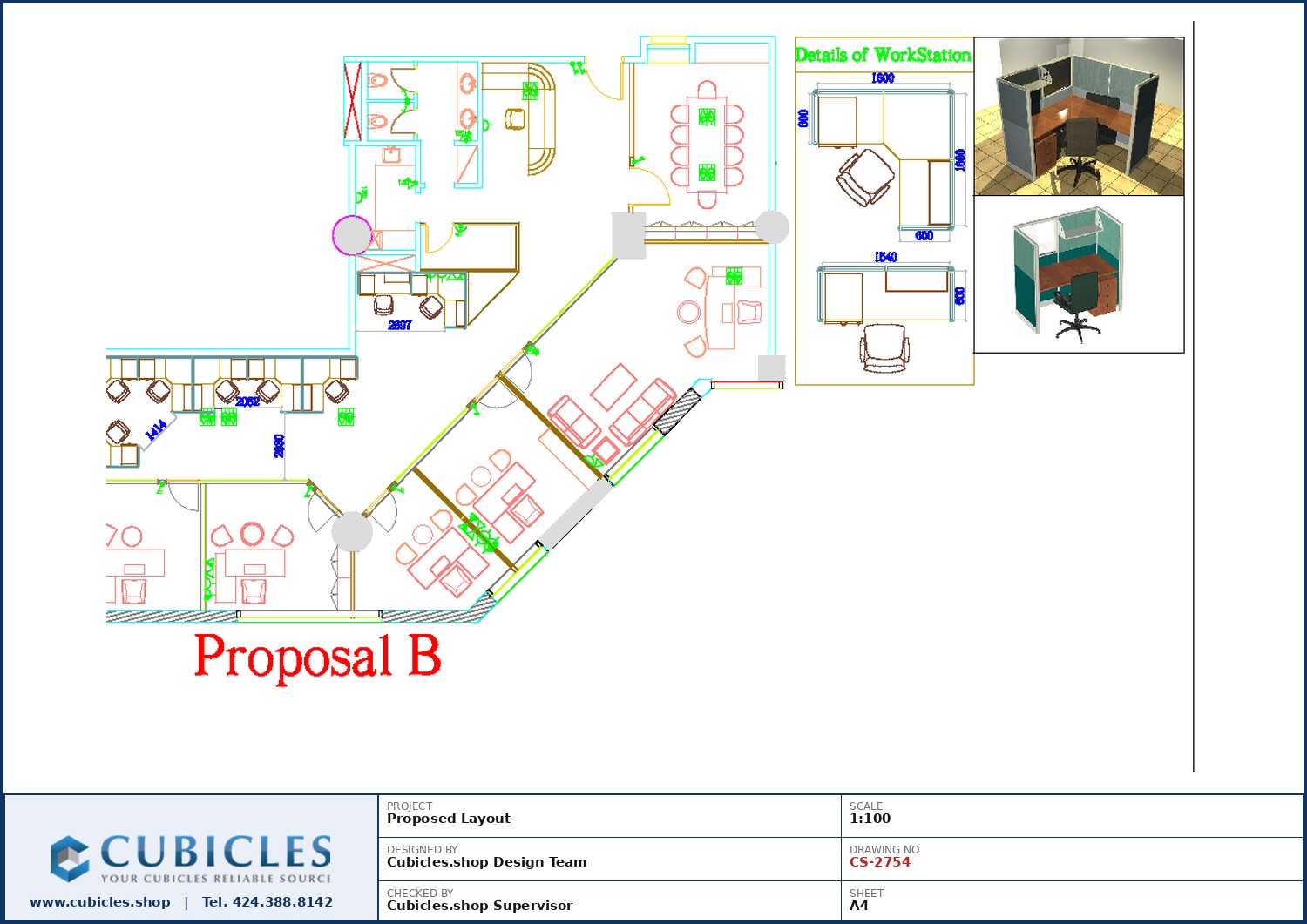 Cubicles-CS-2754 Professional office cubicle layout floor plan CS-2754 by Cubicles.shop