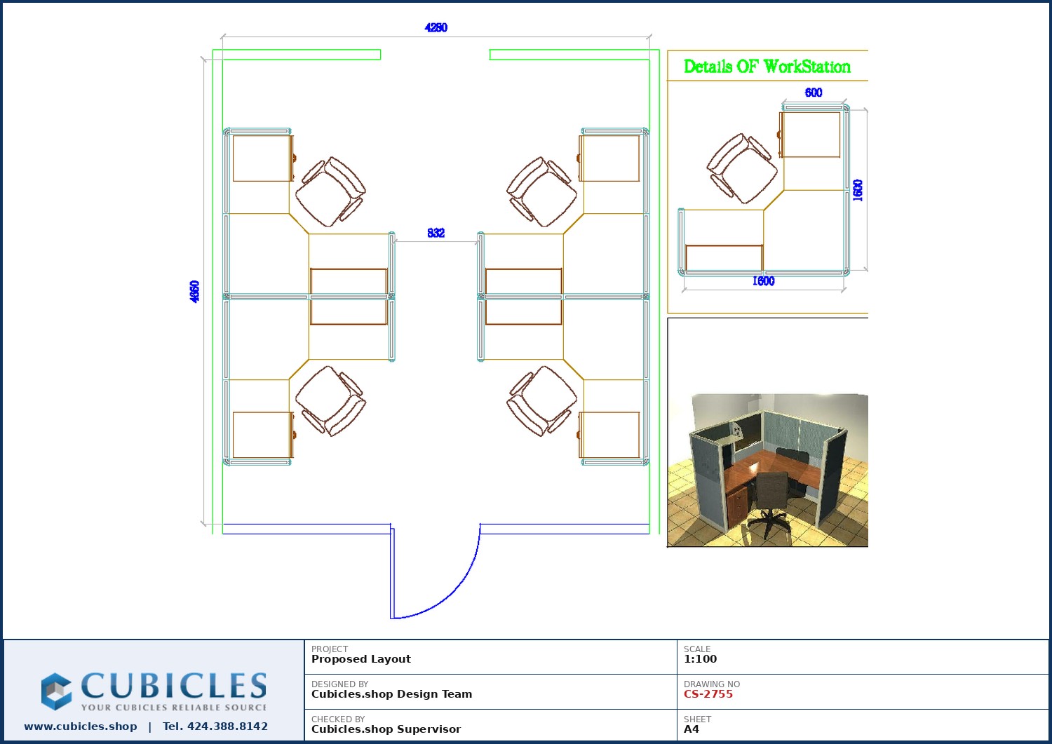 Cubicles-CS-2755 Professional office cubicle layout floor plan CS-2755 by Cubicles.shop