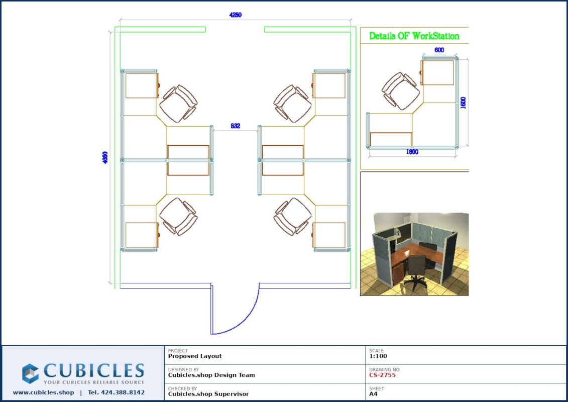 Professional office cubicle layout floor plan CS-2755 by Cubicles.shop