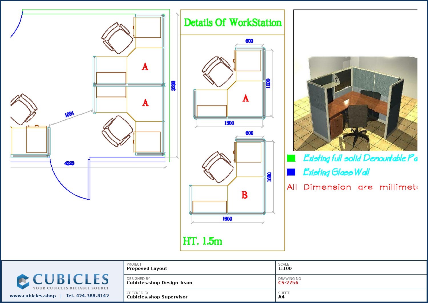 Cubicles-CS-2756 Professional office cubicle layout floor plan CS-2756 by Cubicles.shop