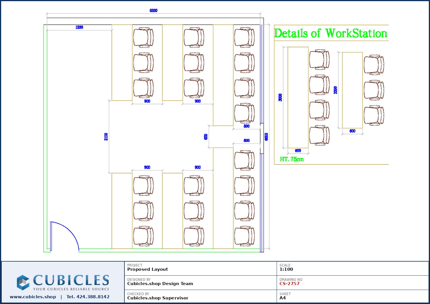 Cubicles-CS-2757 Professional office cubicle layout floor plan CS-2757 by Cubicles.shop