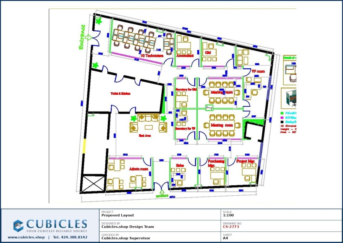Professional office cubicle layout floor plan CS-2773 by Cubicles.shop