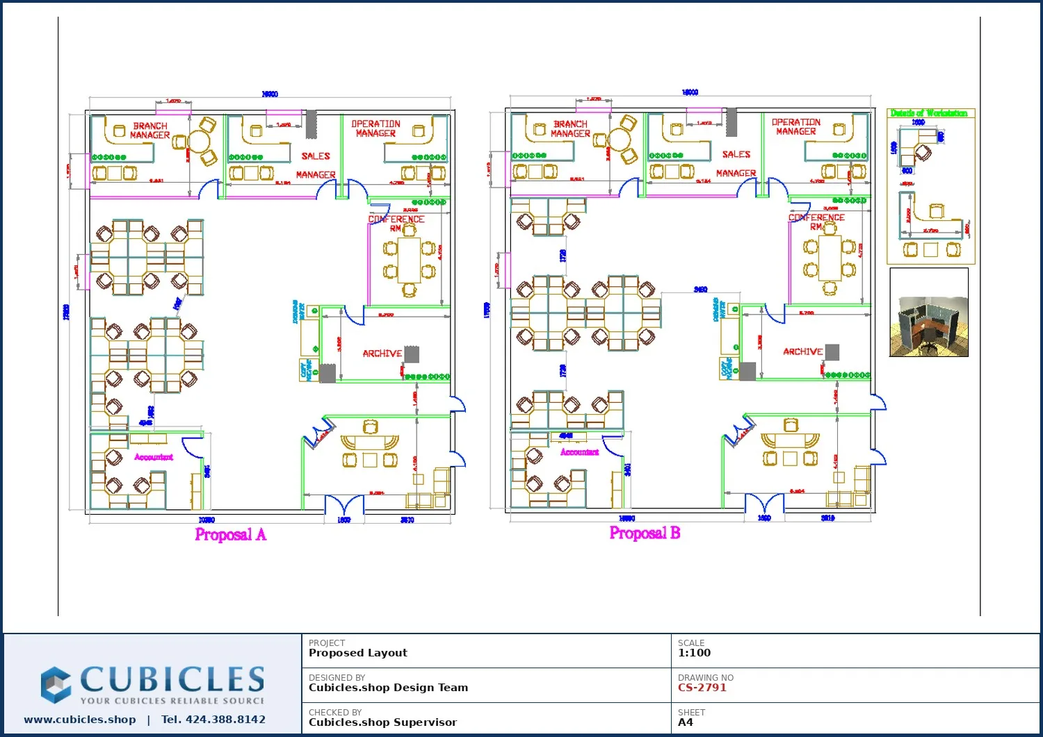 Professional office cubicle layout floor plan CS-2791 by Cubicles.shop