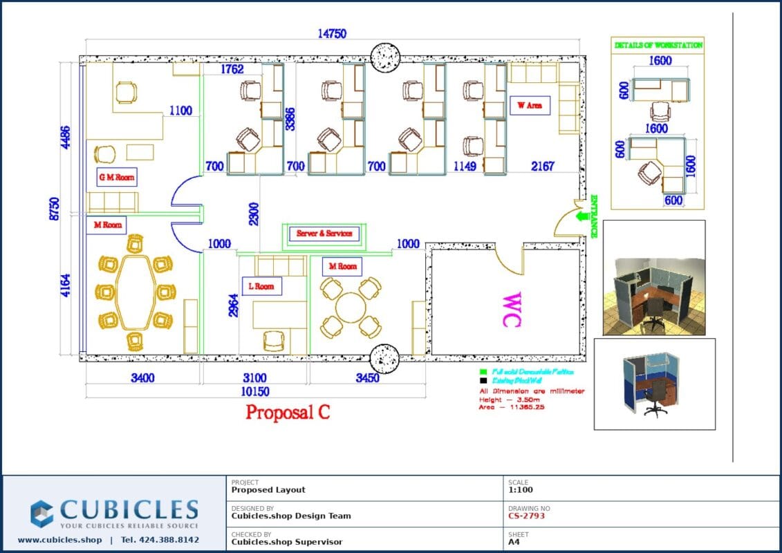 Professional office cubicle layout floor plan CS-2793 by Cubicles.shop