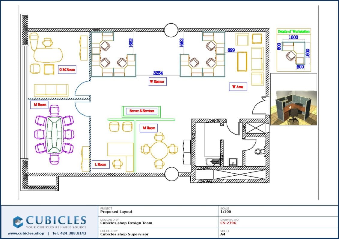 Professional office cubicle layout floor plan CS-2796 by Cubicles.shop