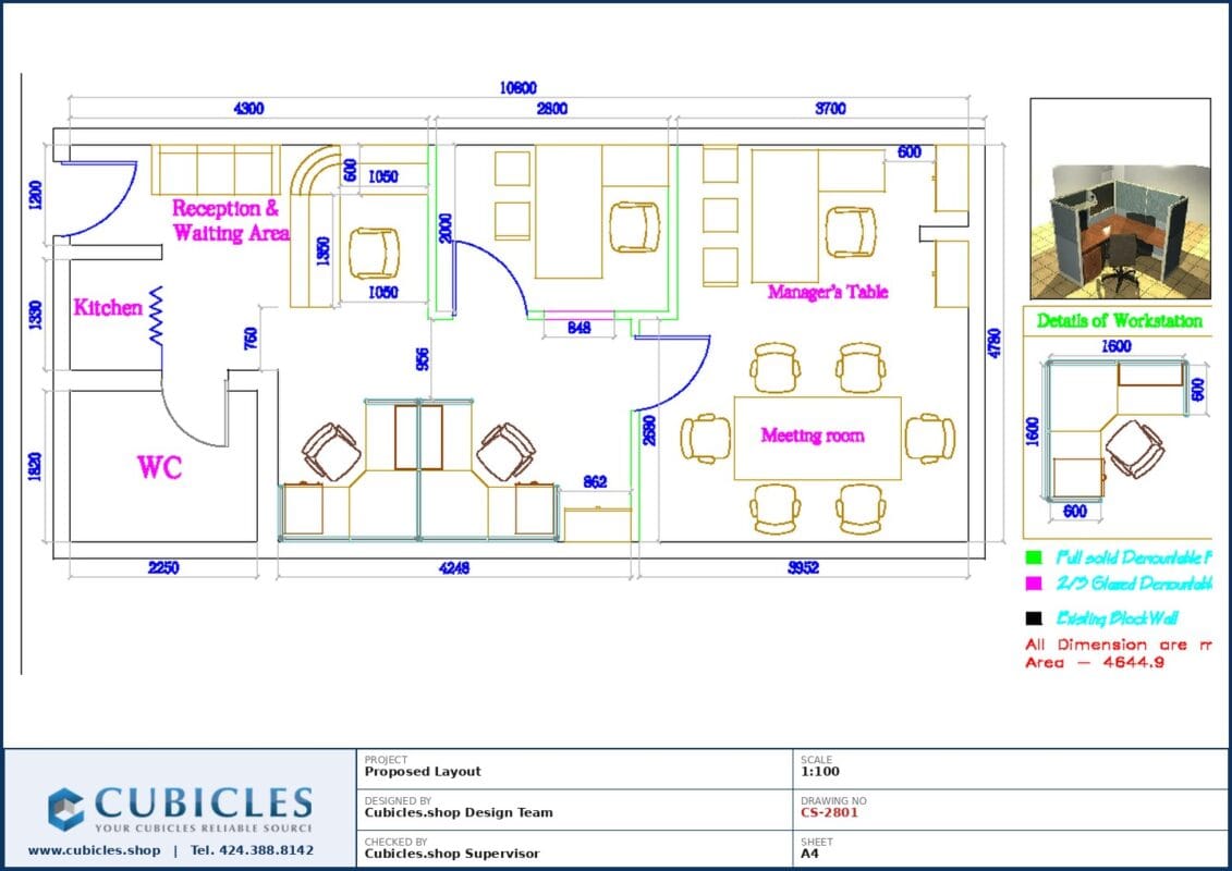 Professional office cubicle layout floor plan CS-2801 by Cubicles.shop