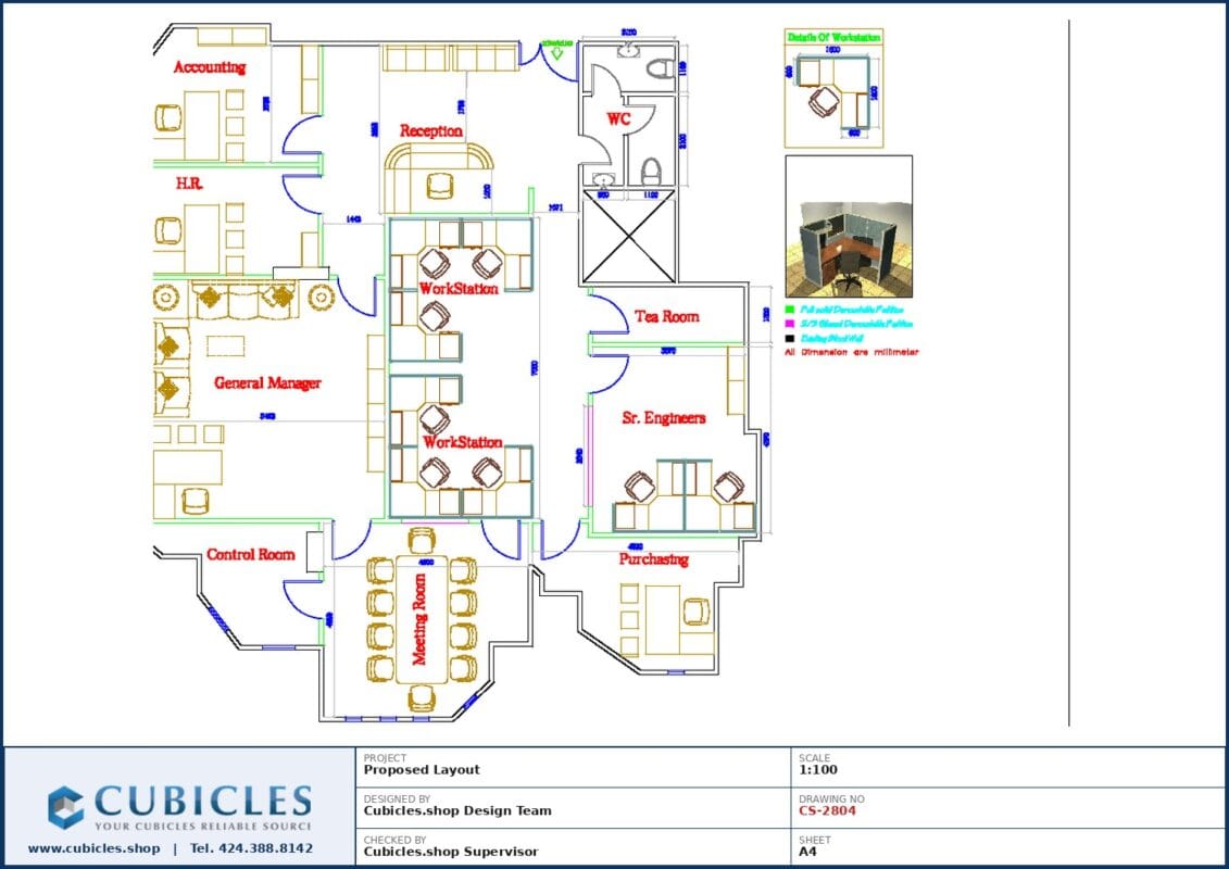 Professional office cubicle layout floor plan CS-2804 by Cubicles.shop