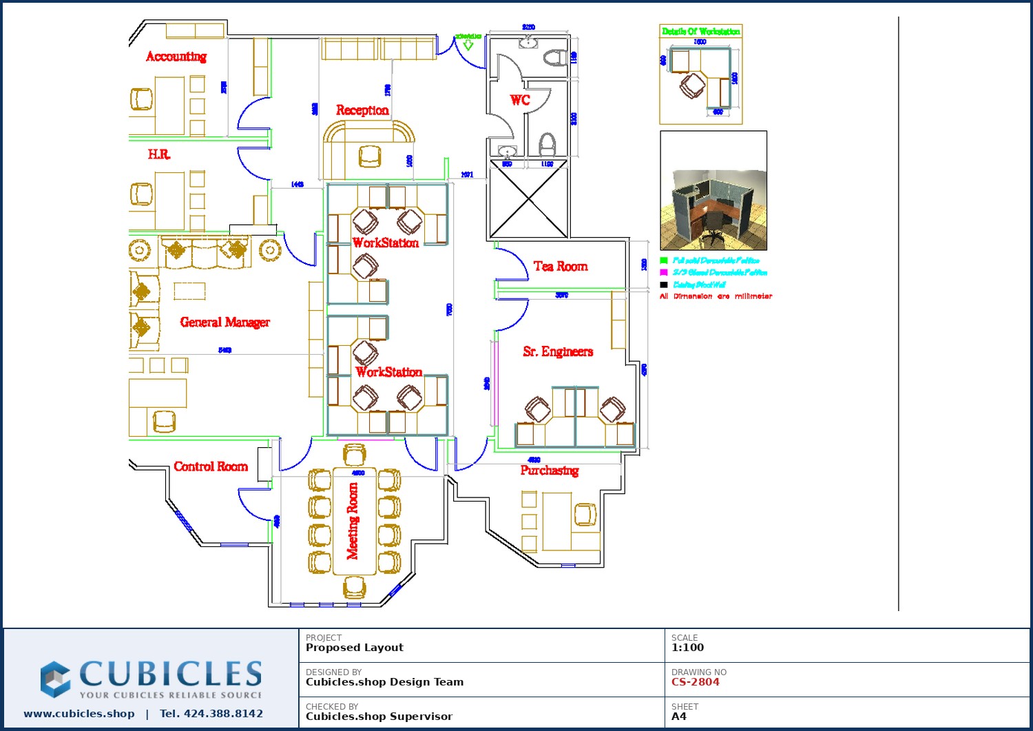 Cubicles-CS-2804 Professional office cubicle layout floor plan CS-2804 by Cubicles.shop