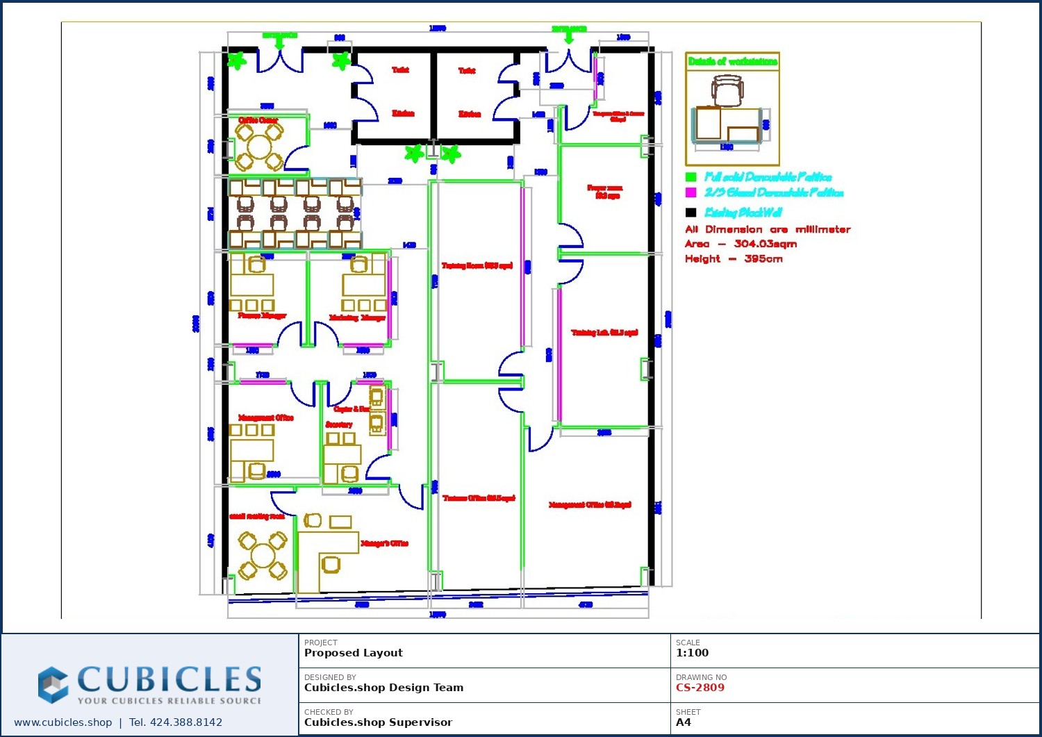 Cubicles-CS-2809 Professional office cubicle layout floor plan CS-2809 by Cubicles.shop