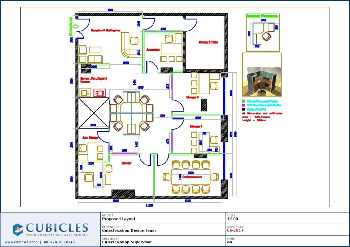 Professional office cubicle layout floor plan CS-2817 by Cubicles.shop