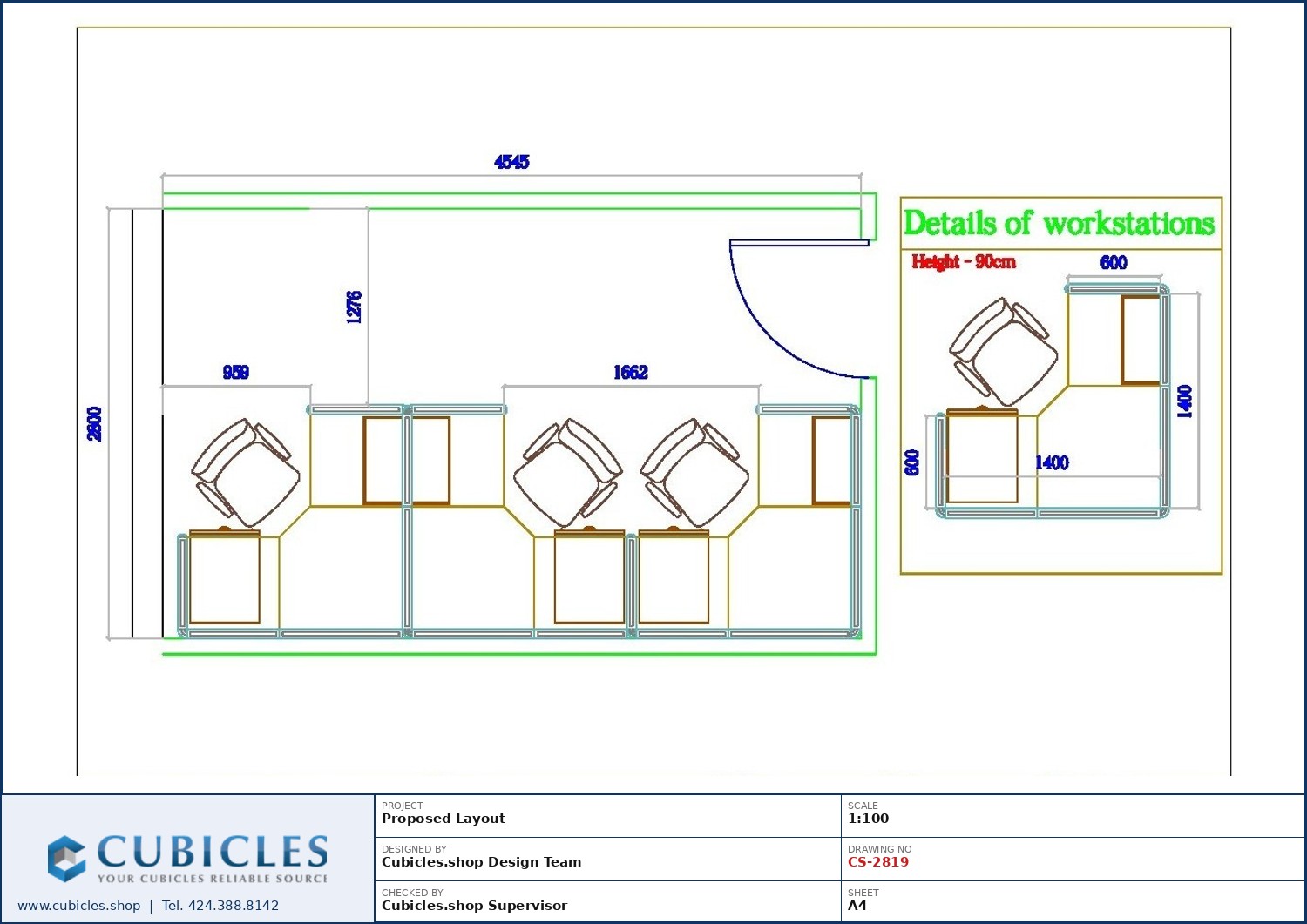 Cubicles-CS-2819 Professional office cubicle layout floor plan CS-2819 by Cubicles.shop