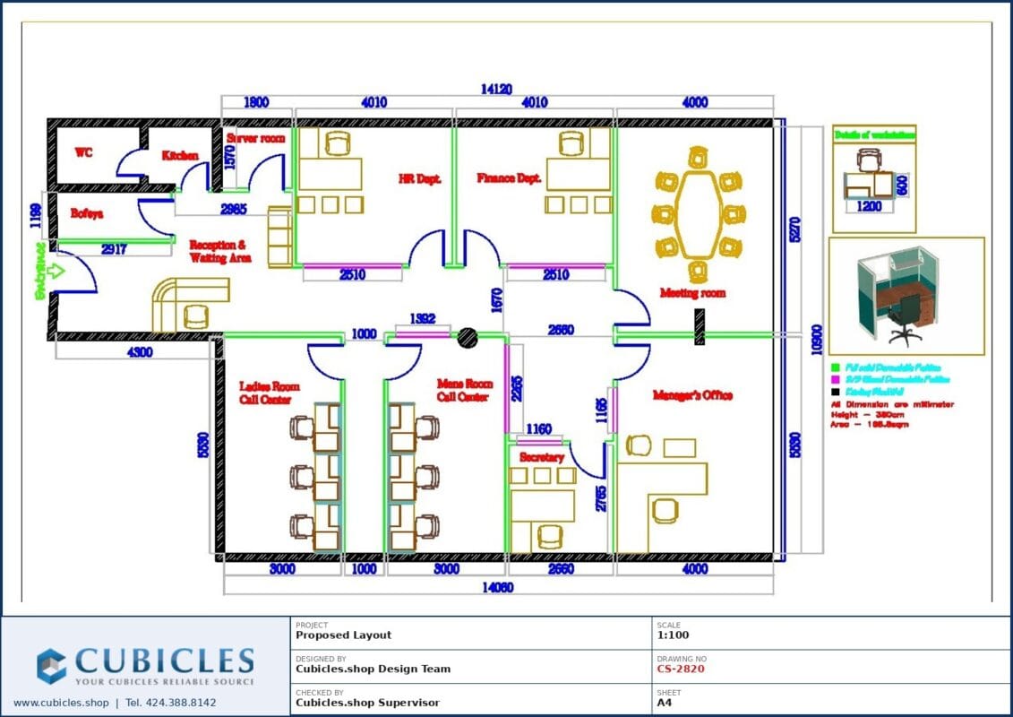 Professional office cubicle layout floor plan CS-2820 by Cubicles.shop
