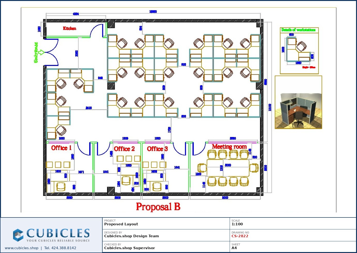 Cubicles-CS-2822 Professional office cubicle layout floor plan CS-2822 by Cubicles.shop