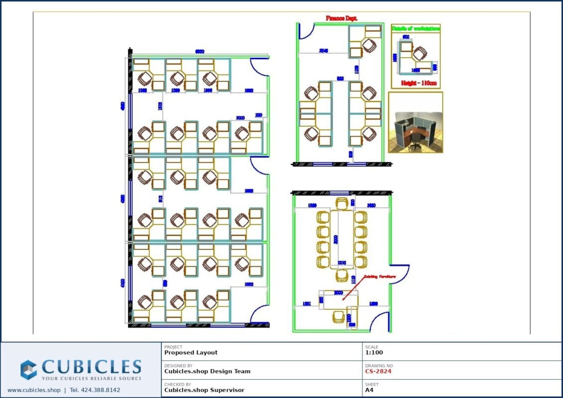 Professional office cubicle layout floor plan CS-2824 — Call Center Office Furniture Cubicles by Cubicles.shop
