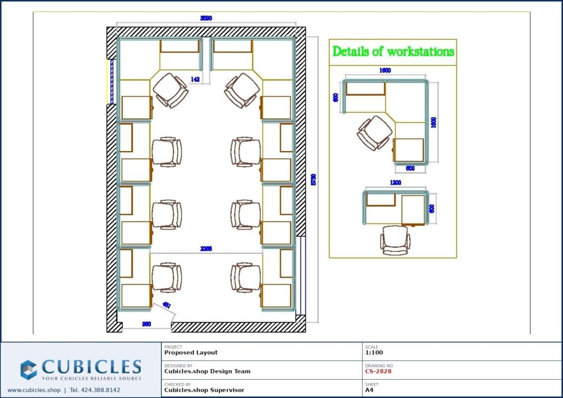 Professional office cubicle layout floor plan CS-2828 by Cubicles.shop