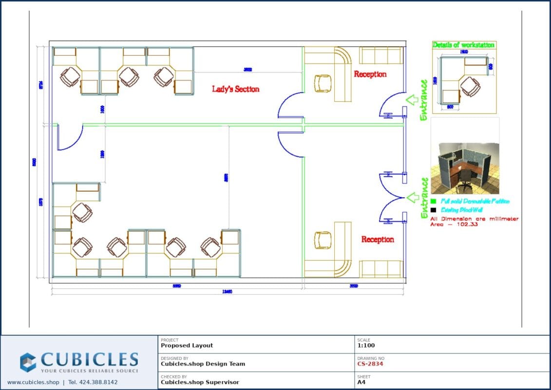 Professional office cubicle layout floor plan CS-2834 by Cubicles.shop