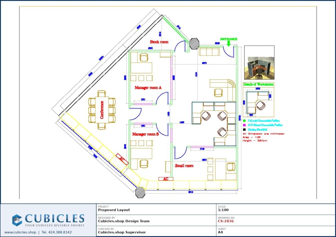Professional office cubicle layout floor plan CS-2836 by Cubicles.shop