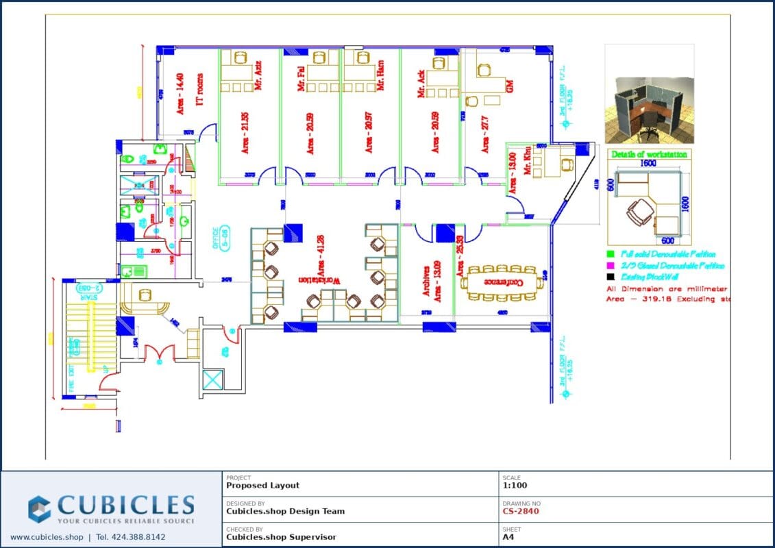 Professional office cubicle layout floor plan CS-2840 by Cubicles.shop