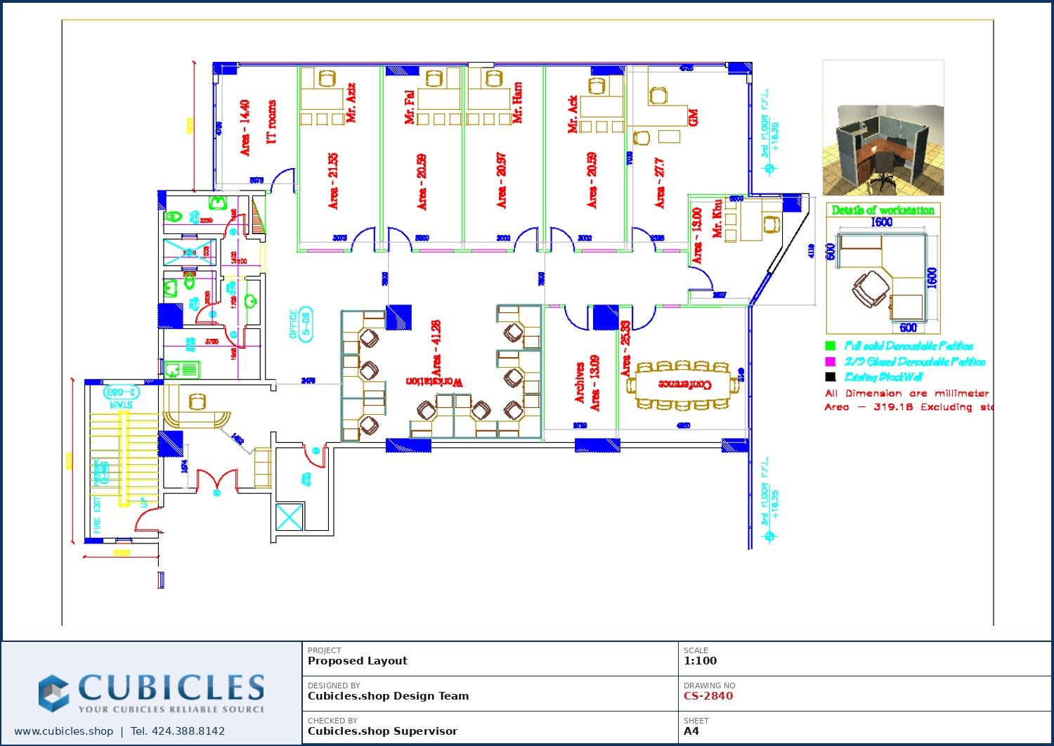 Cubicles-CS-2840 Professional office cubicle layout floor plan CS-2840 by Cubicles.shop