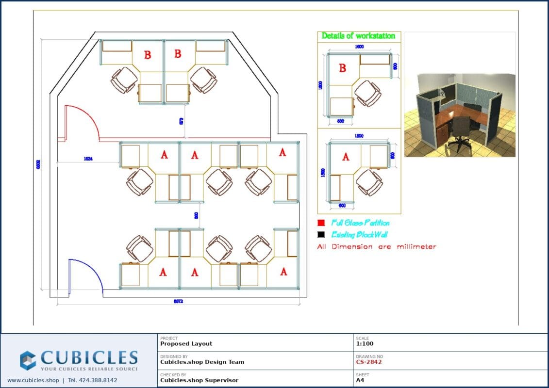 Professional office cubicle layout floor plan CS-2842 by Cubicles.shop