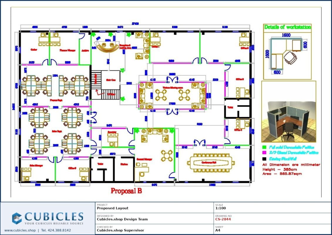 Professional office cubicle layout floor plan CS-2844 by Cubicles.shop