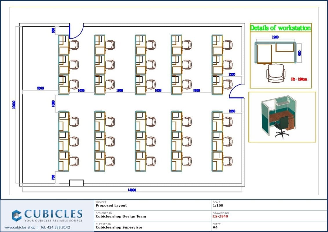 Professional office cubicle layout floor plan CS-2849 by Cubicles.shop