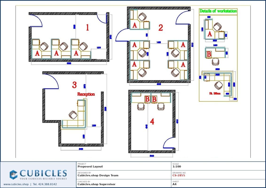 Professional office cubicle layout floor plan CS-2855 by Cubicles.shop