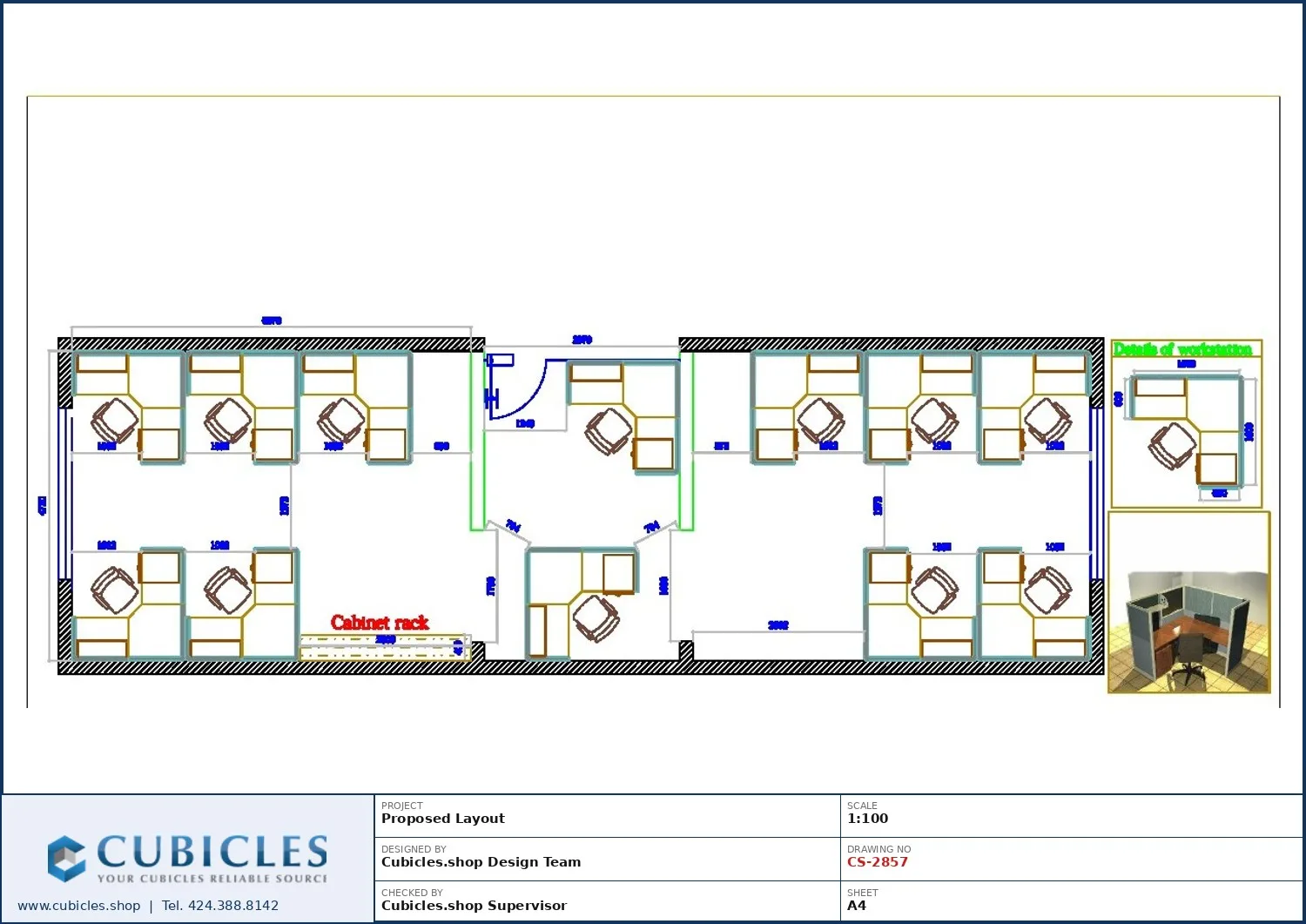 Professional office cubicle layout floor plan CS-2857 by Cubicles.shop
