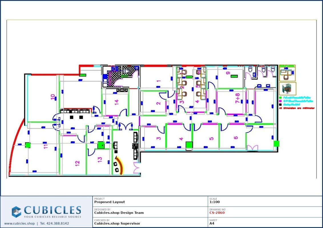 Professional office cubicle layout floor plan CS-2860 by Cubicles.shop