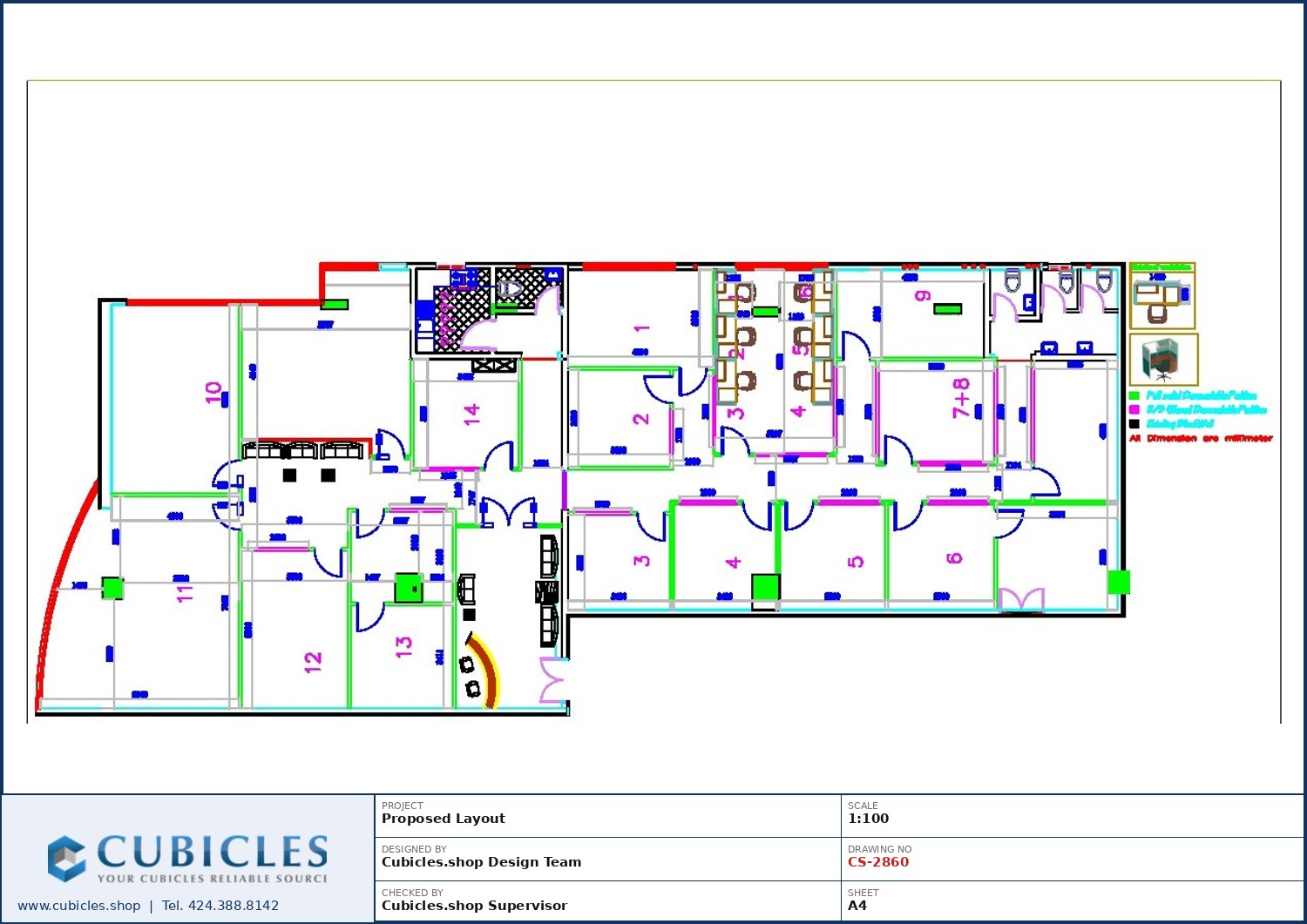 Cubicles-CS-2860 Professional office cubicle layout floor plan CS-2860 by Cubicles.shop