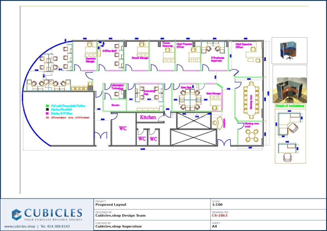 Professional office cubicle layout floor plan CS-2863 by Cubicles.shop