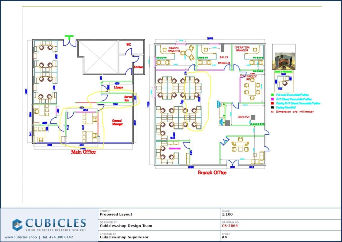 Professional office cubicle layout floor plan CS-2864 by Cubicles.shop