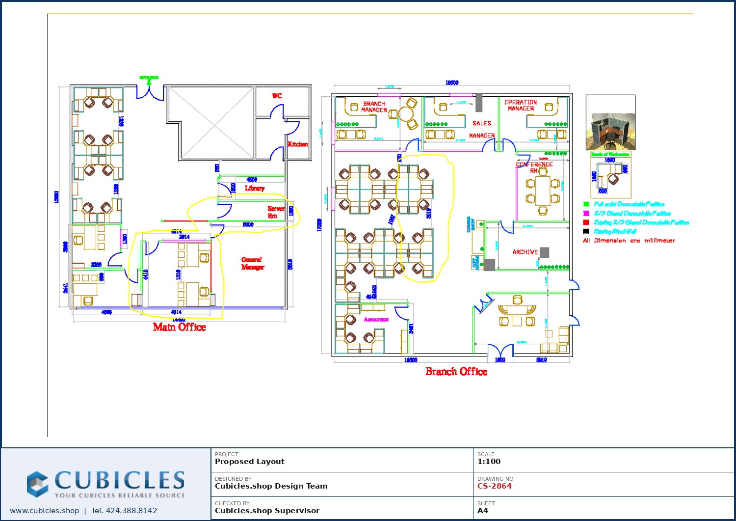 Cubicles-CS-2864 Professional office cubicle layout floor plan CS-2864 by Cubicles.shop