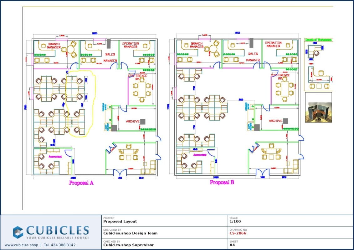 Professional office cubicle layout floor plan CS-2866 by Cubicles.shop