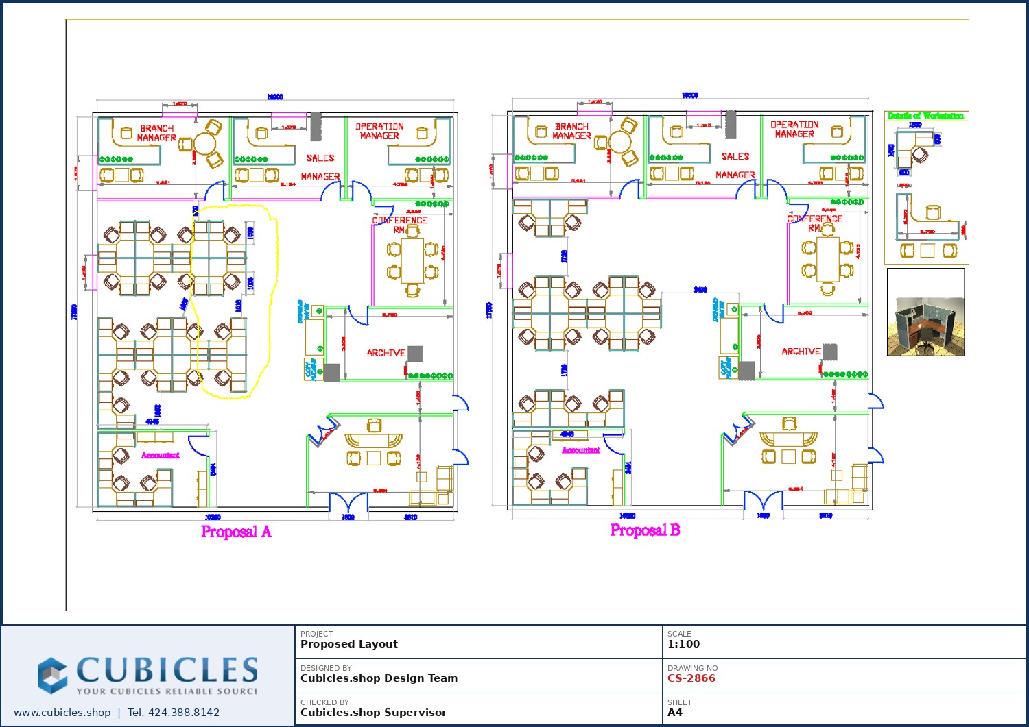 Cubicles-CS-2866 Professional office cubicle layout floor plan CS-2866 by Cubicles.shop