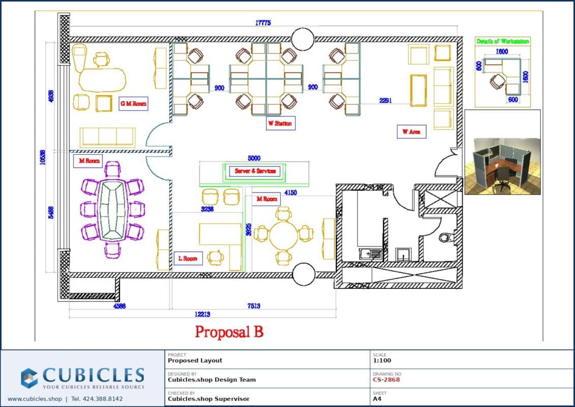 Professional office cubicle layout floor plan CS-2868 by Cubicles.shop