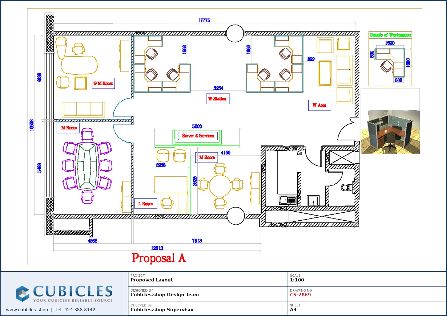 Cubicles-CS-2869 Professional office cubicle layout floor plan CS-2869 by Cubicles.shop