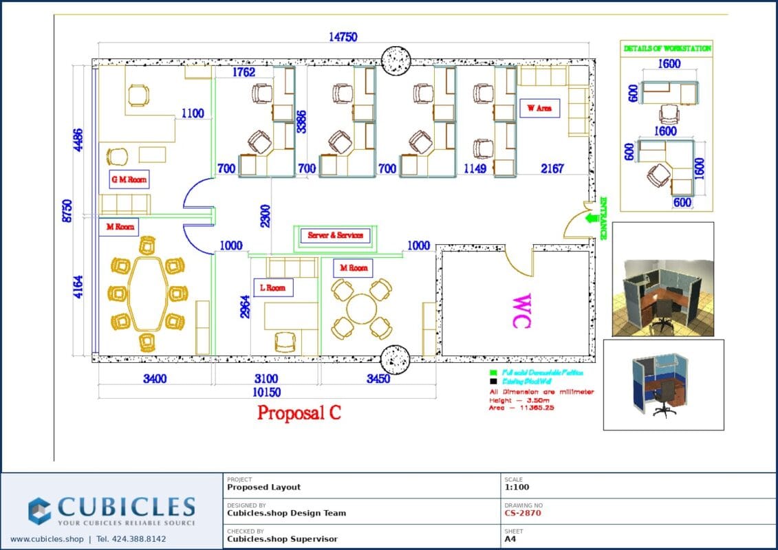 Professional office cubicle layout floor plan CS-2870 by Cubicles.shop