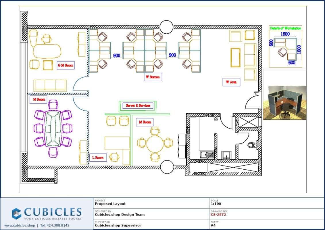Professional office cubicle layout floor plan CS-2872 by Cubicles.shop