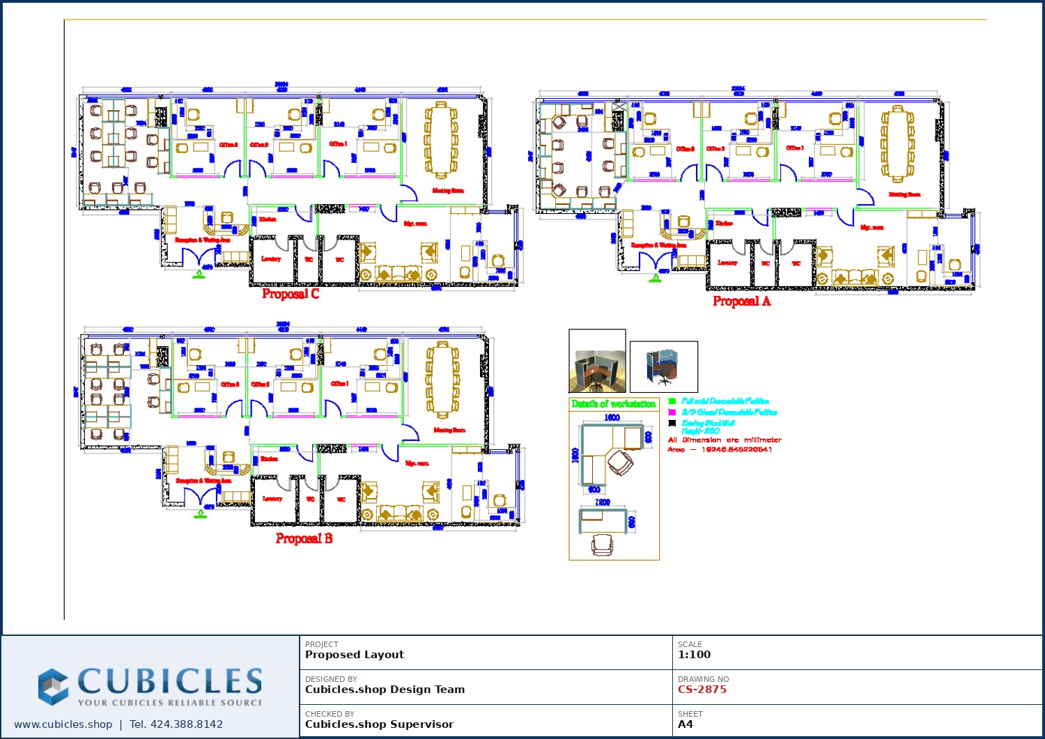 Cubicles-CS-2875 Professional office cubicle layout floor plan CS-2875 by Cubicles.shop