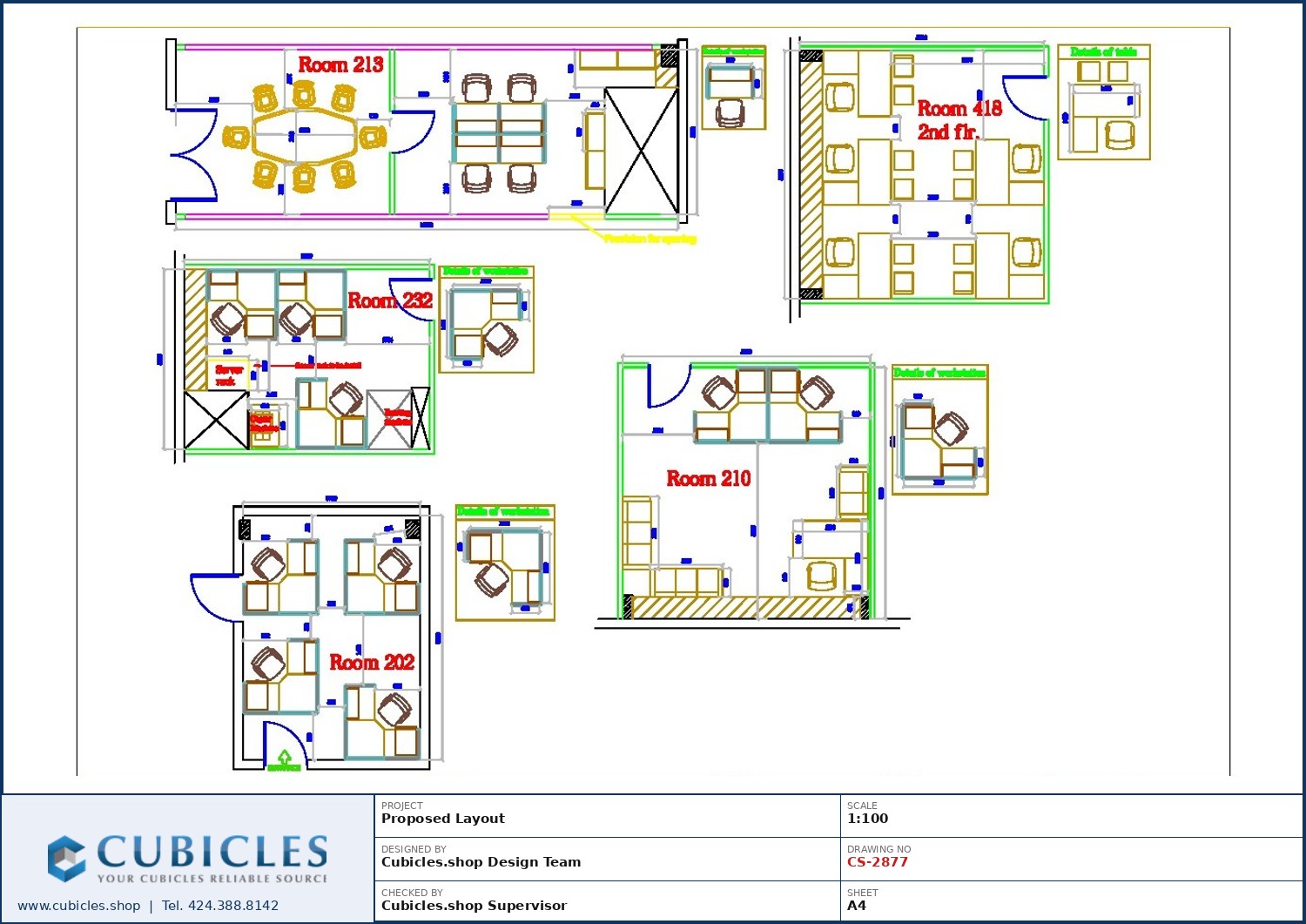 Cubicles-CS-2877 Professional office cubicle layout floor plan CS-2877 by Cubicles.shop