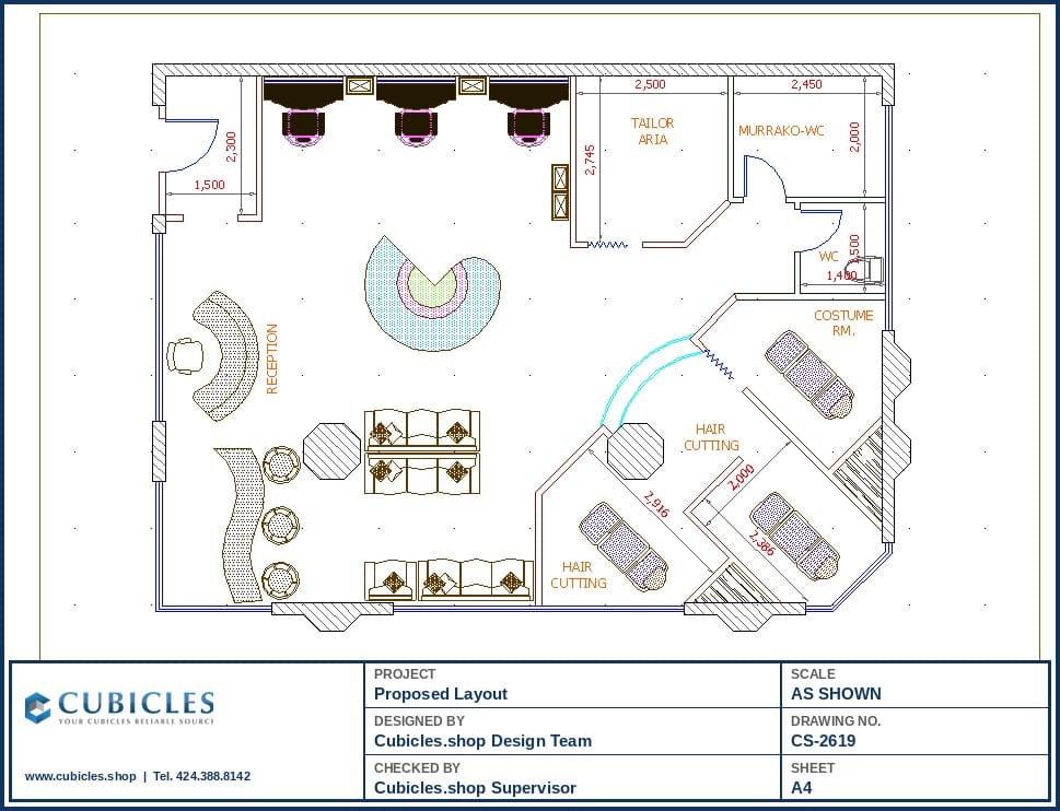 Office Cubicle Layout Design Floor Plan (2619)