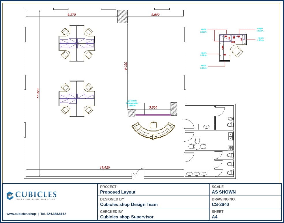 Office Cubicle Layout Design Floor Plan (2640)