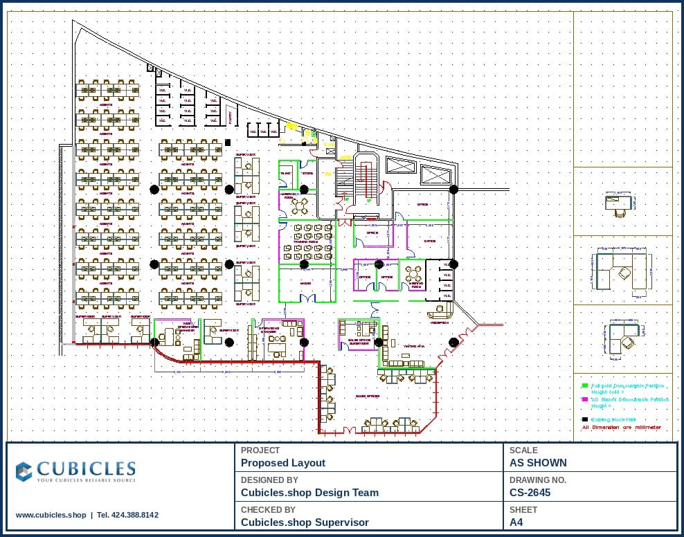 Office Cubicle Layout Design Floor Plan (2645)