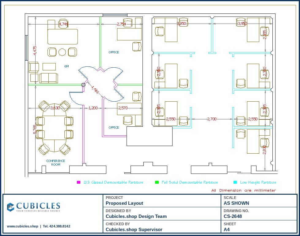Office Layout Design for Cubicles (2648)